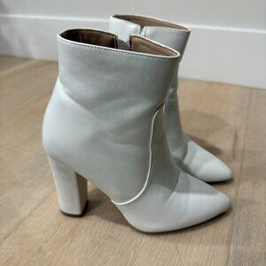 White Faux Leather Pointed Toe Booties